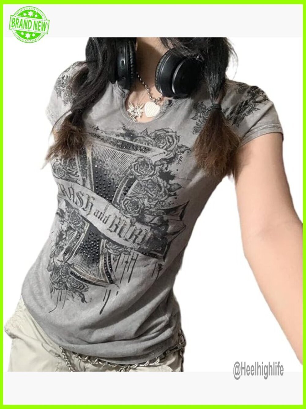 E-Girl Crop Top Gothic Grunge Y2K T-Shirt Fairy Print Streetwear Tee